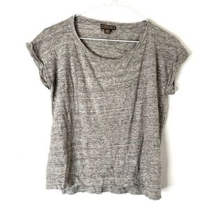 Point Sur Grey Linen Short Sleeve Scoop Neck Top